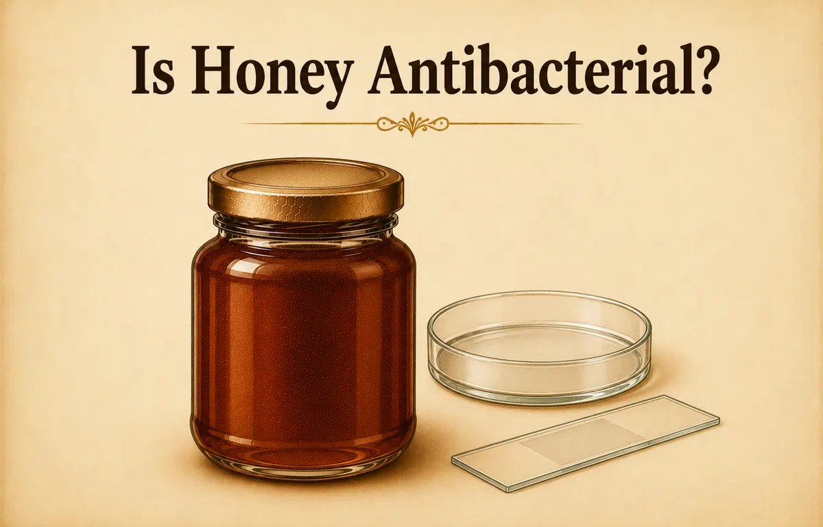 Is honey antibacterial: jar with petri dish and microscope slide
